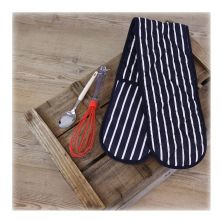 Traditional Butchers Stripe Navy Blue Double Oven Glove